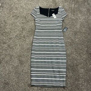 NWT Express body con stripes business casual black and white striped dress XS